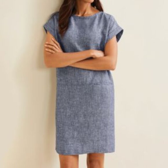 NWT Garnet Hill Meraki Linen Color Block Shift Dress Pocket White Grey - Picture 14 of 14